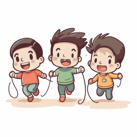 Illustration of Stickman Kids Playing with Jump Rope. Vector