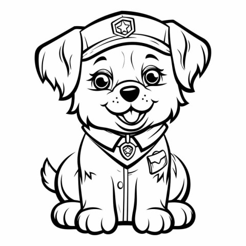 Puppy Pilot - Black and White Cartoon Illustration. Vector