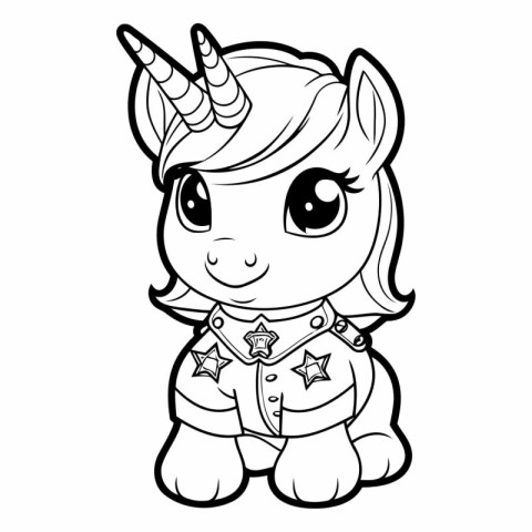 Black and White Cartoon Illustration of Cute Unicorn Fantasy Cha