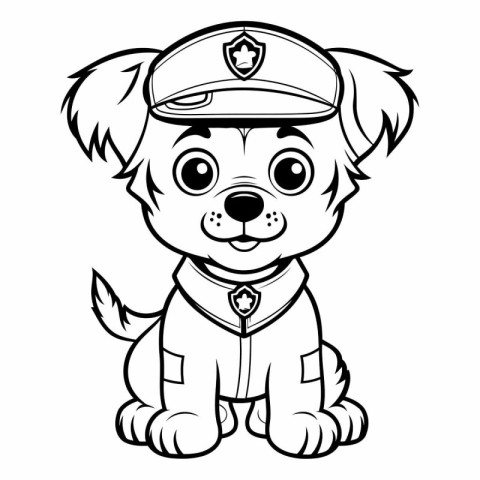 Black and White Cartoon Illustration of Cute Puppy Sailor Dog Co