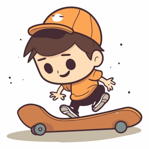 Boy riding skateboard. Cute cartoon character.