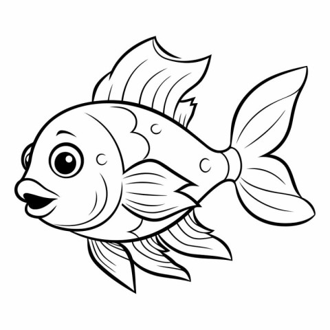 Black and White Cartoon Illustration of Cute Fish Animal Charact