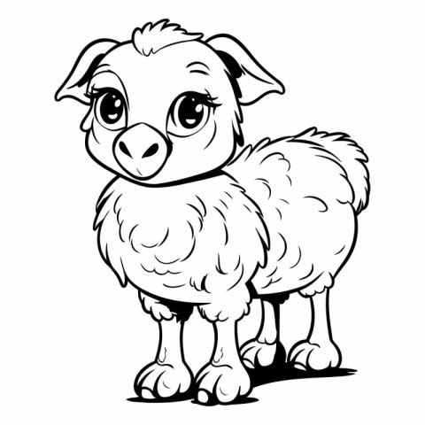 Cute Cartoon Sheep - Black and White Cartoon Illustration. Vecto