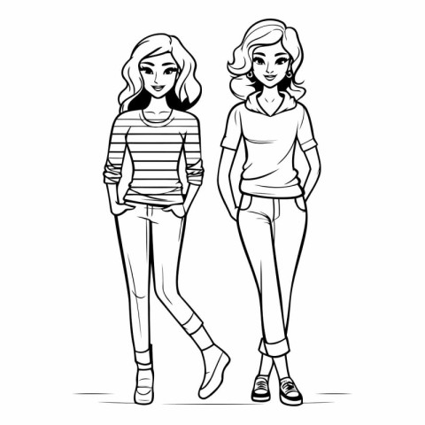 Fashion girls sketch of two young beautiful women.