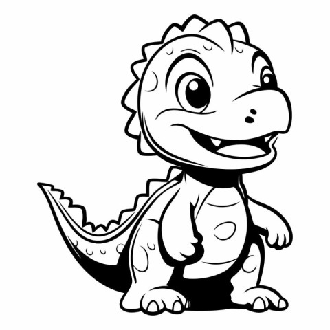 Cute Dinosaur - Black and White Cartoon Illustration. Isolated O