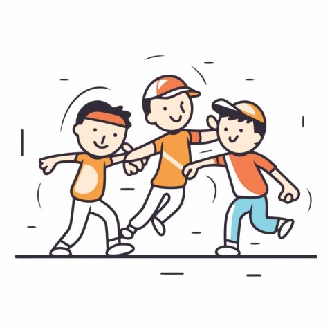 Vector illustration of a group of friends playing tug of war. Li