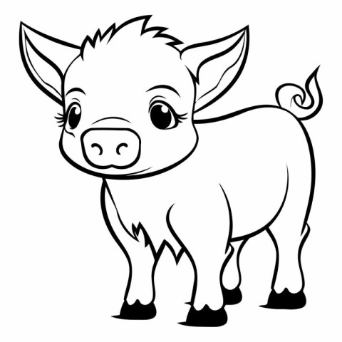 Black and White Cartoon Illustration of Cute Pig Animal Characte