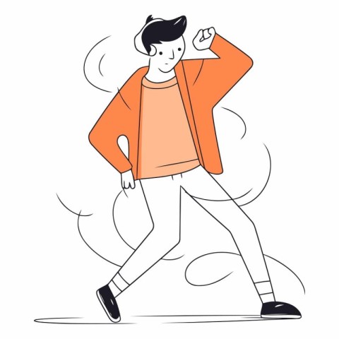 Vector illustration of a young man in an orange jacket and jeans