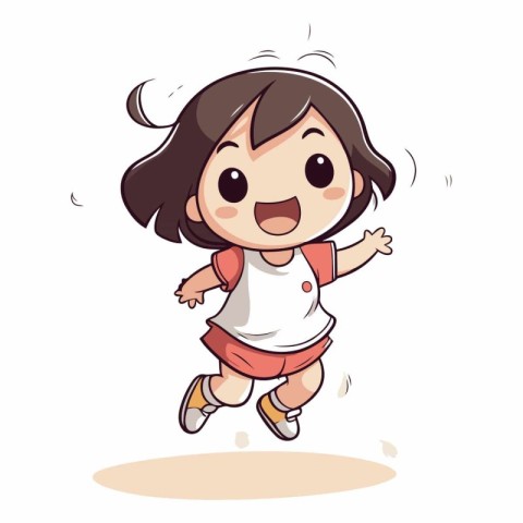 Cartoon Illustration of Little Girl Jumping with Joy and Happine