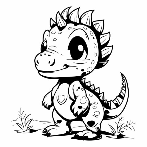 Cute Dinosaur - Black and White Cartoon Illustration. Isolated O