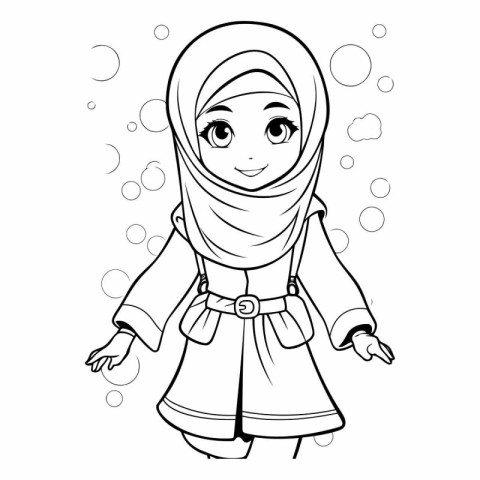 Cute muslim girl in hijab for coloring book