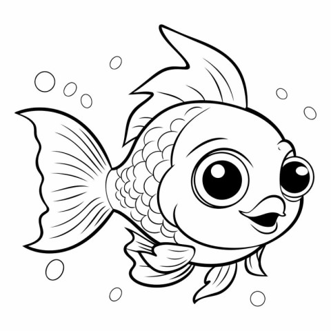 Black and White Cartoon Illustration of Cute Fish Animal for Col