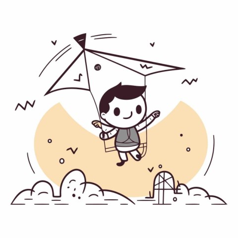 Illustration of a Kid Playing with a Kite in the Park