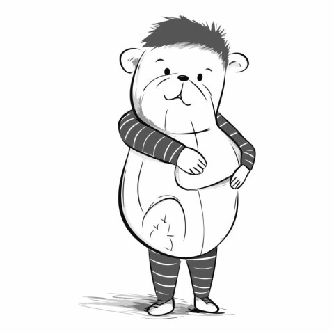 Cute cartoon bear with scarf on white background.