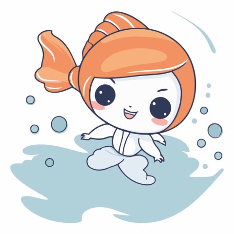 Cute cartoon little mermaid on white background.