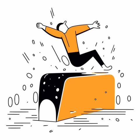 Vector illustration of a man jumping over a gap in a wall.