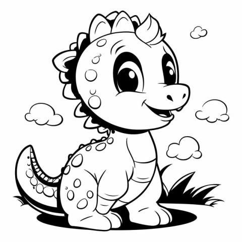 Black and White Cute Dinosaur Cartoon Mascot Character Illustrat