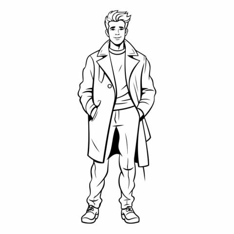 Outline of a young man in a coat.