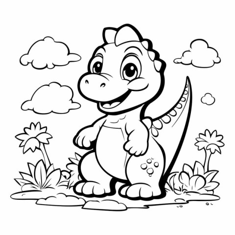 Cute Dinosaur Cartoon Mascot Character Illustration for Coloring