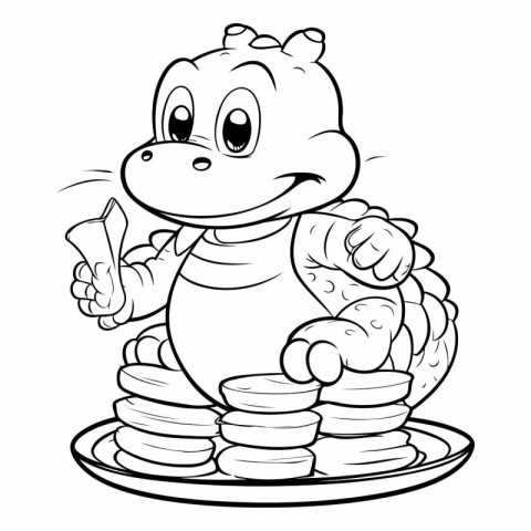 Cute crocodile with coins - Coloring book for children.