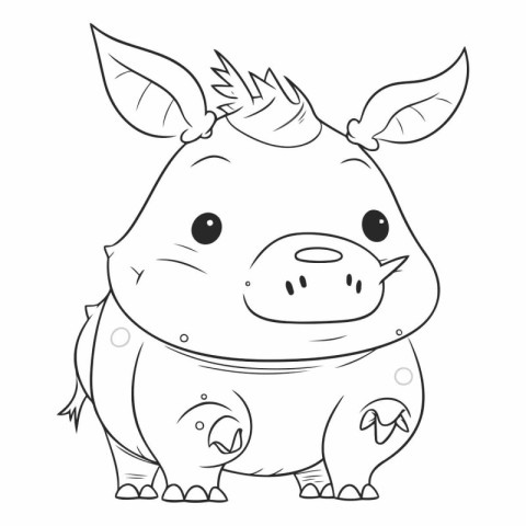 Cute cartoon rhinoceros for coloring book.