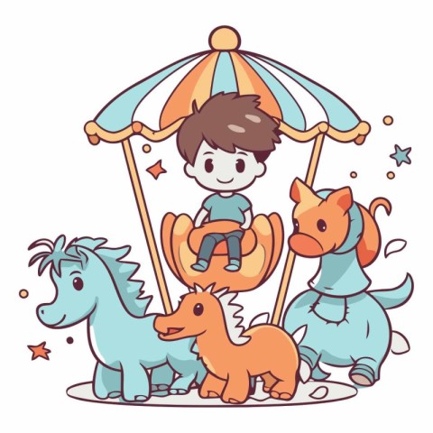 Cute boy riding a horse on a swing.
