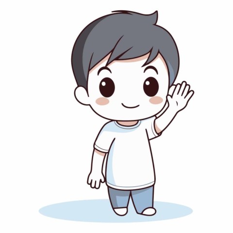 cute boy waving hand cartoon vector illustration eps10 graphic d