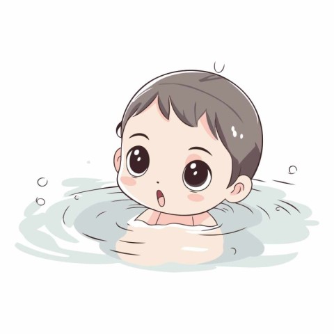 Cute little boy bathes in a pool.