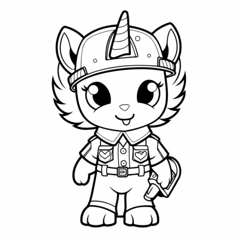 Black and White Cartoon Illustration of Cute Unicorn Fantasy Cha