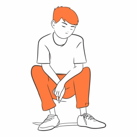 Illustration of a sad boy sitting on the floor