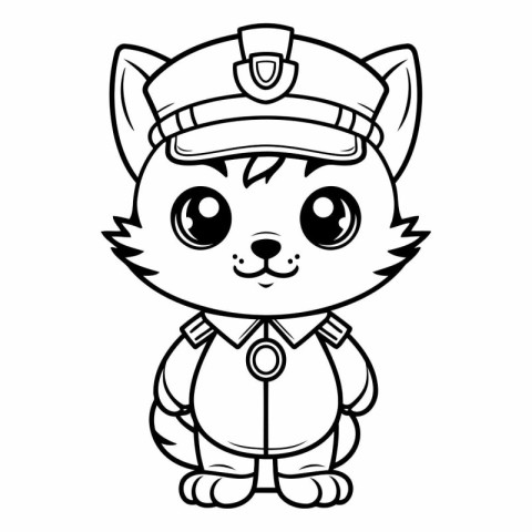 Coloring book for children: Cute cartoon cat in police uniform