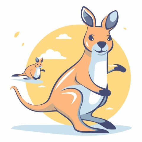 Kangaroo and little kangaroo. Cartoon vector illustration.