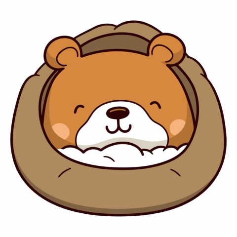 Cute bear sleeping in a bag on a white background