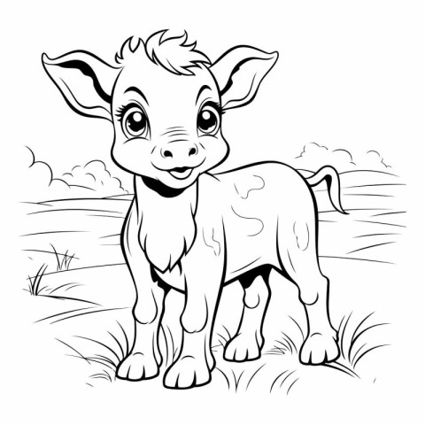 Black and White Cartoon Illustration of Cute Baby Cow Animal for