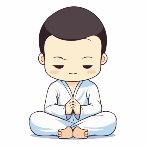 Cute little boy meditating in lotus position.