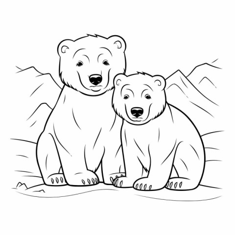 Coloring book for children: polar bear with cub