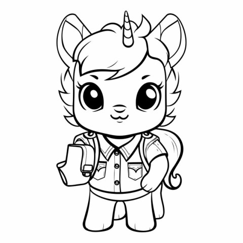 Black and White Cartoon Illustration of Unicorn Fantasy Characte