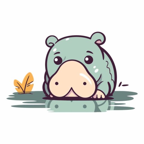 Cute hippo cartoon character of a wild animal.