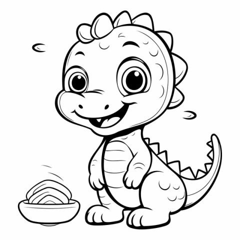 Cute Dinosaur Cartoon Mascot Character With A Bowl Of Sushi