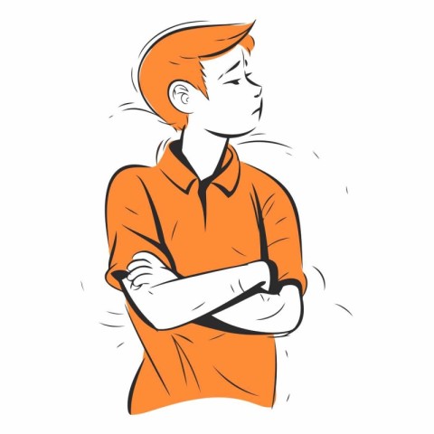 Vector illustration of a man in an orange shirt with crossed arm