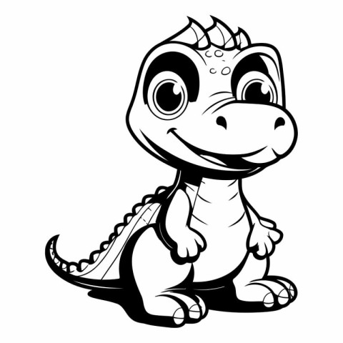 Cute Dinosaur - Black and White Cartoon Illustration Isolated on