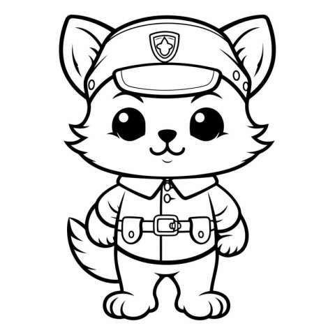 Black and White Cute Cartoon Police Dog Mascot Vector Illustrati