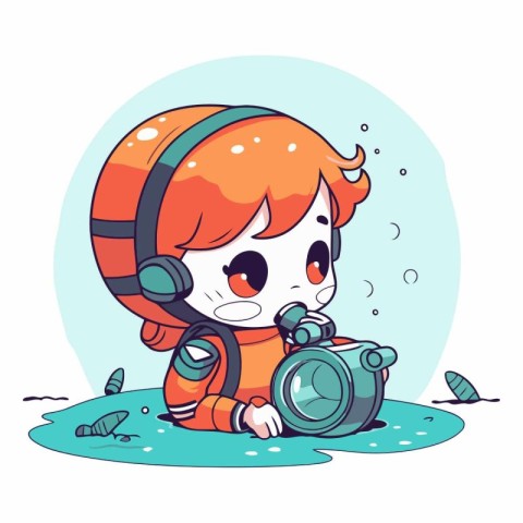 Cute little boy in an astronaut suit with a camera.