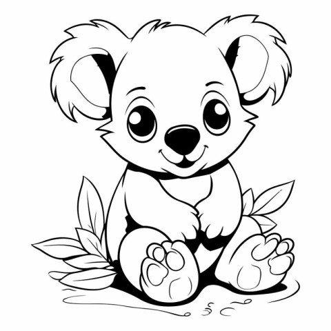 Coloring book for children: cute koala with leaves.