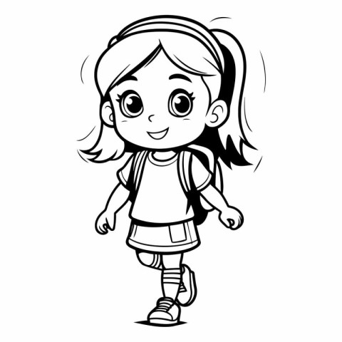 Black and White Cartoon Illustration of Cute Little Girl Charact