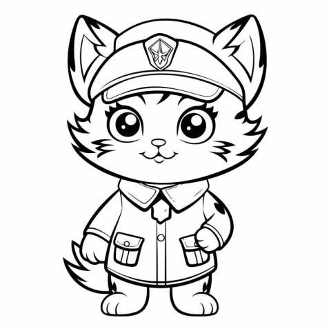 Black and White Cartoon Illustration of Cute Wildcat Animal Colo