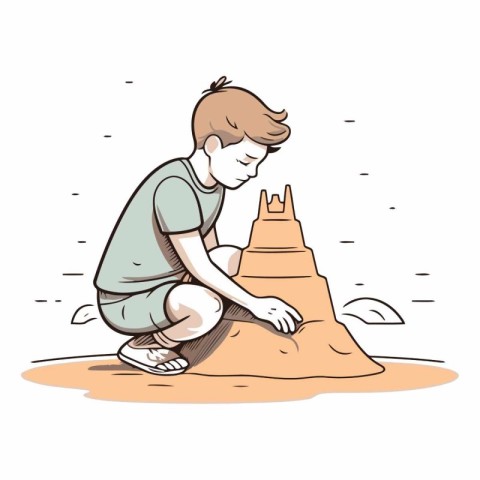 Boy building sand castle of a boy playing with sand.