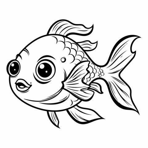 Black and White Cartoon Illustration of Cute Fish Animal Charact