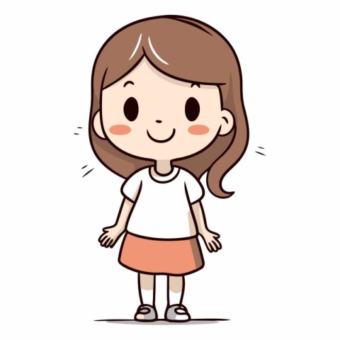 Happy little girl standing and smiling. Cute cartoon vector illu