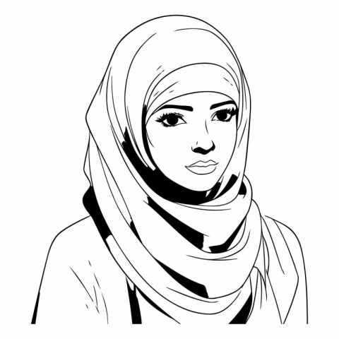 Arabic woman in headscarf. Isolated vector illustration.